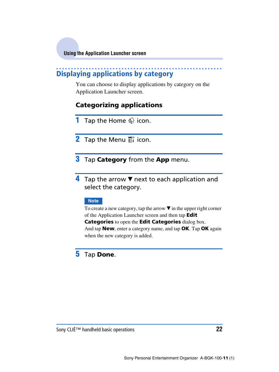 Displaying applications by category | Sony PEG-SJ22 User Manual | Page 22 / 169