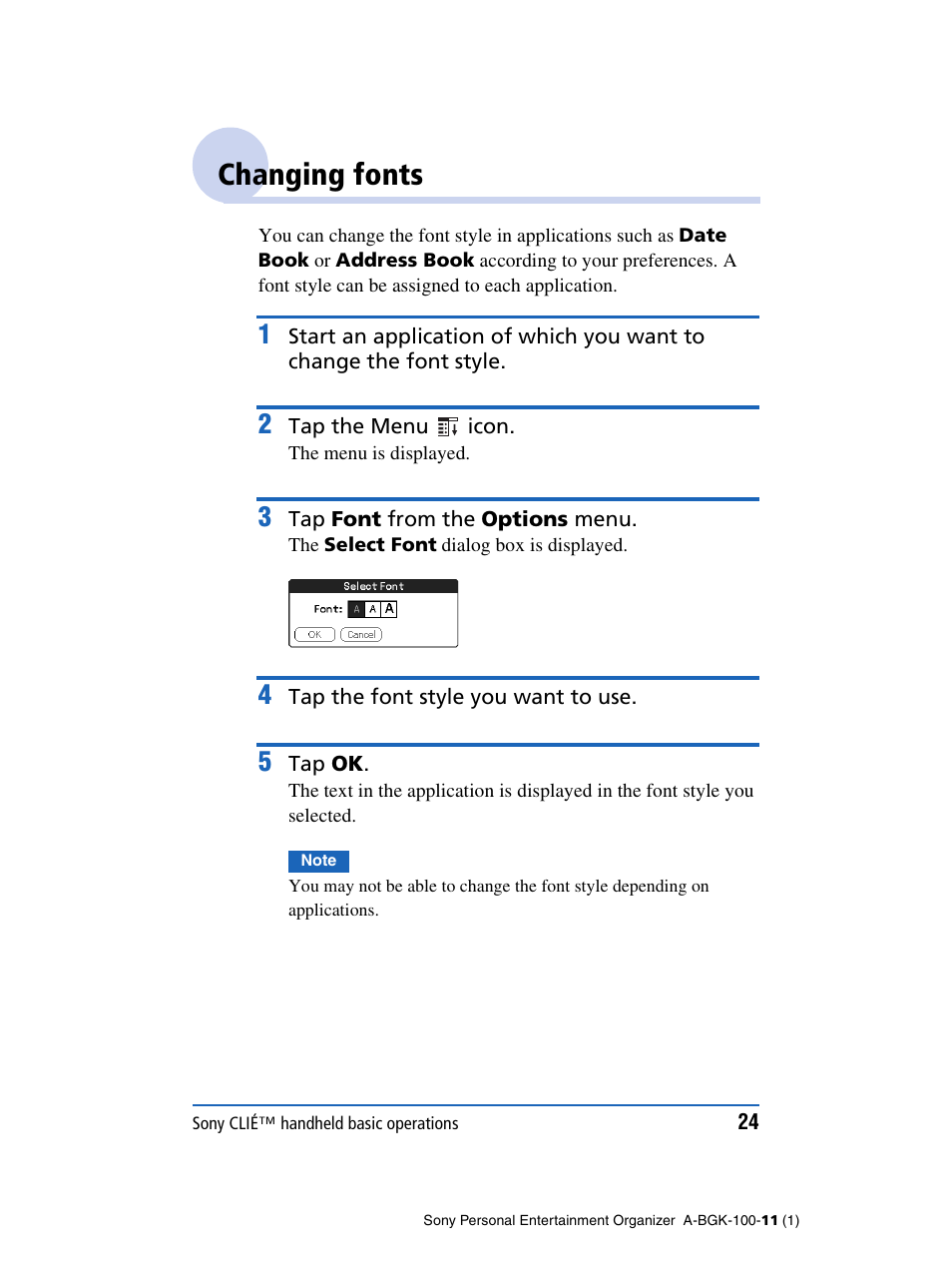 Changing fonts | Sony PEG-SJ22 User Manual | Page 24 / 169