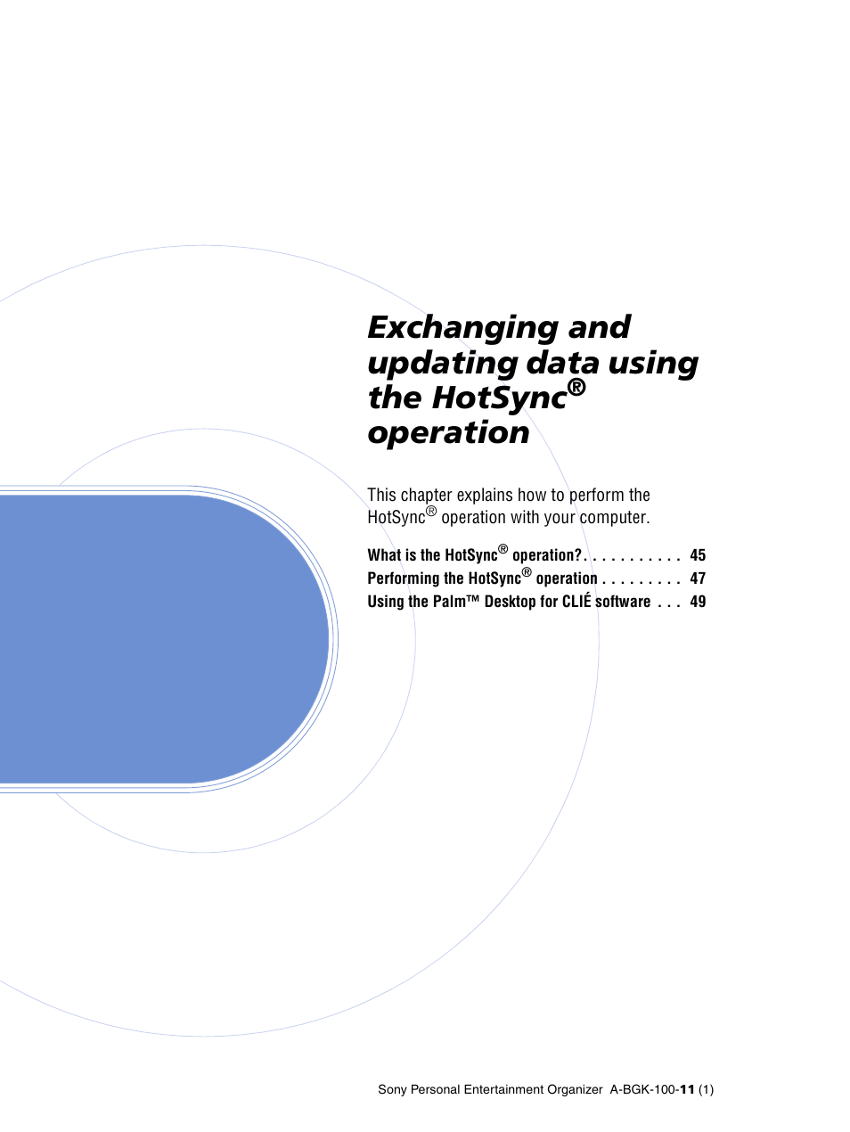 Exchanging and updating data using the hotsync, Operation | Sony PEG-SJ22 User Manual | Page 44 / 169