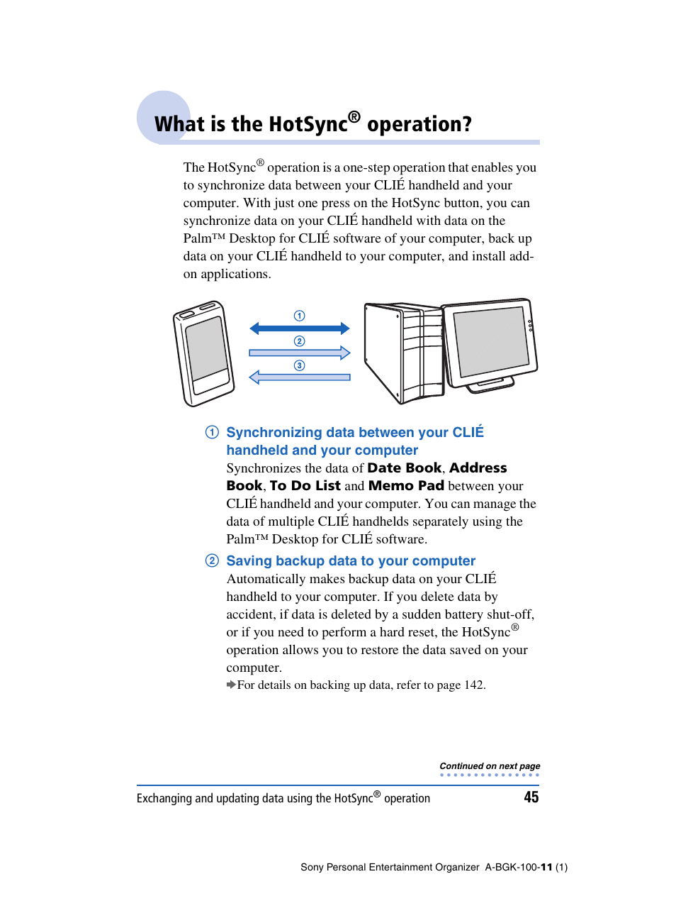 What is the hotsync® operation, What is the hotsync, Operation | Sony PEG-SJ22 User Manual | Page 45 / 169