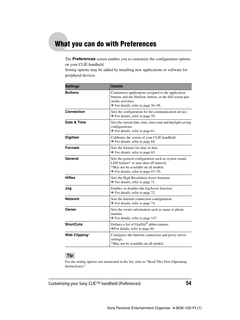 What you can do with preferences | Sony PEG-SJ22 User Manual | Page 54 / 169