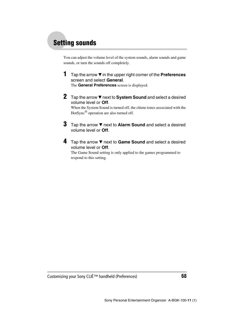 Setting sounds | Sony PEG-SJ22 User Manual | Page 68 / 169