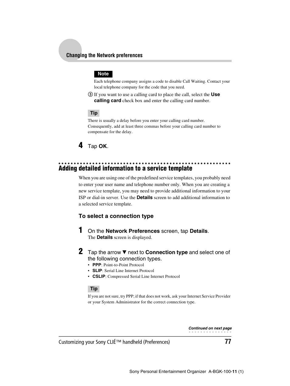 Adding detailed information to a service template | Sony PEG-SJ22 User Manual | Page 77 / 169