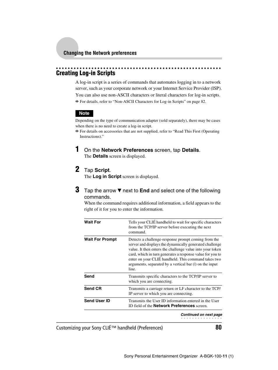 Creating log-in scripts | Sony PEG-SJ22 User Manual | Page 80 / 169