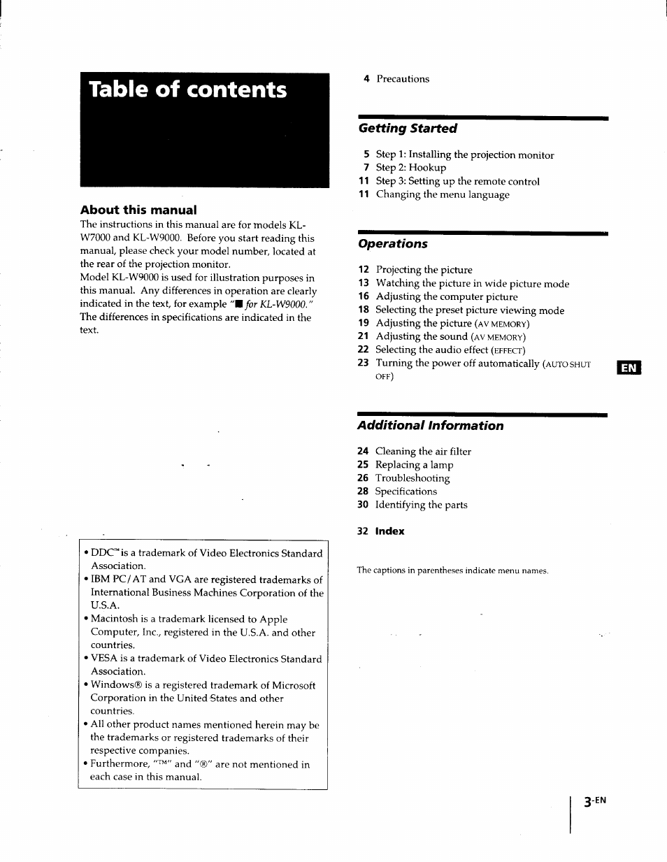 Sony KL-W7000 User Manual | Page 3 / 96