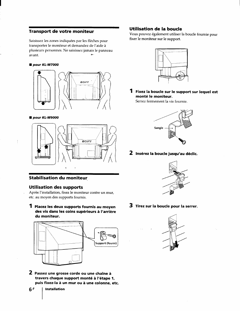 Transport de votre moniteur | Sony KL-W7000 User Manual | Page 38 / 96