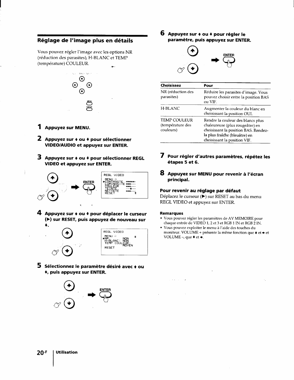 Réglage de l'image plus en détails, Remarques | Sony KL-W7000 User Manual | Page 52 / 96
