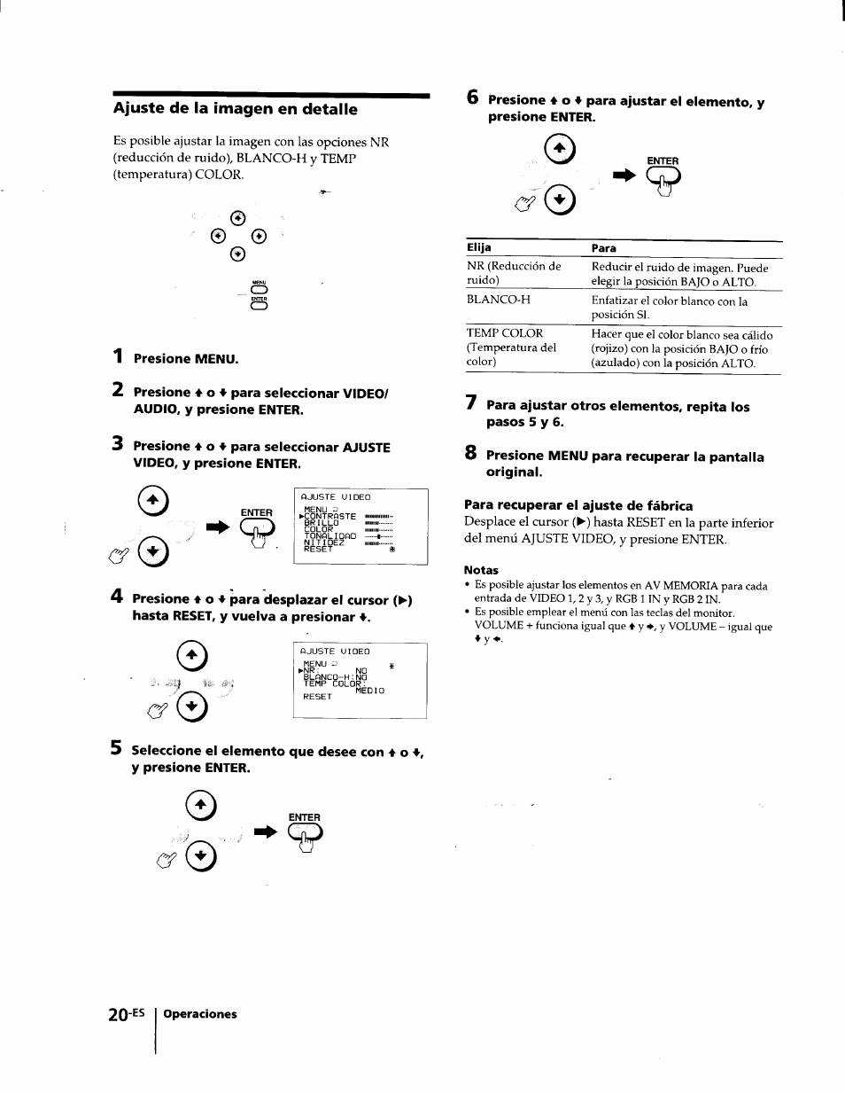 Ajuste de la imagen en detalle, Notas | Sony KL-W7000 User Manual | Page 84 / 96