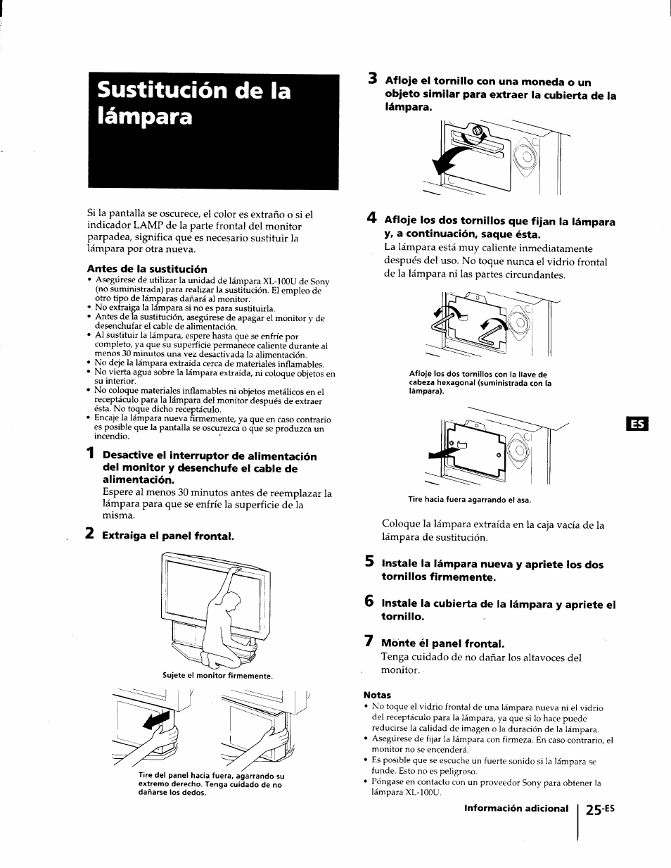 Sustitución de la lámpara | Sony KL-W7000 User Manual | Page 89 / 96