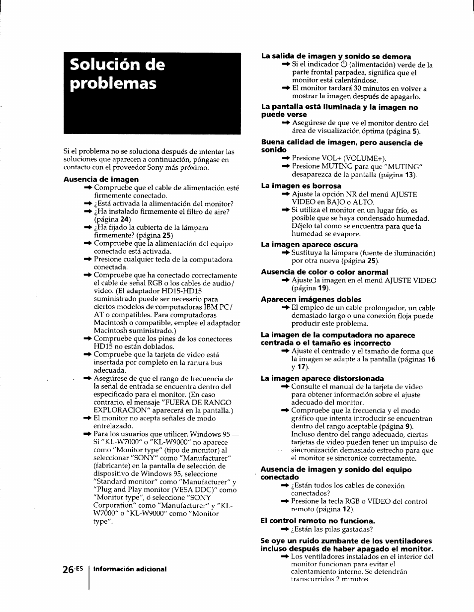 Solución de problemas | Sony KL-W7000 User Manual | Page 90 / 96