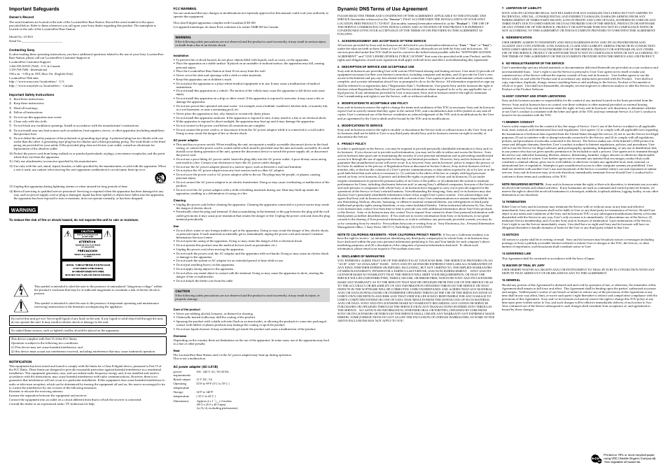 Warning | Sony LF-B10 User Manual | Page 2 / 2