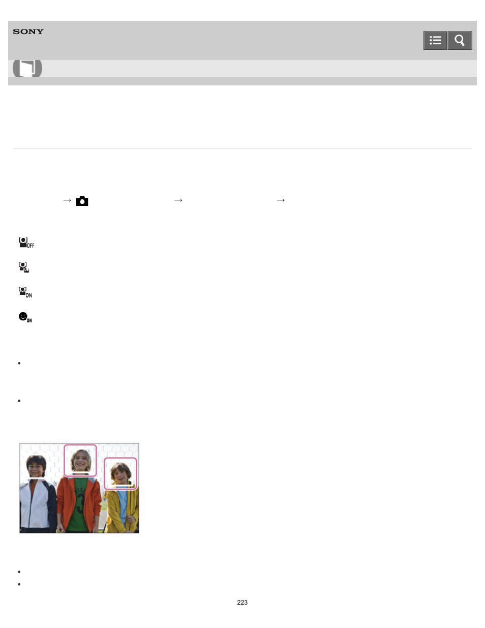 Smile/face detect, Help guide | Sony DSC-RX10 User Manual | Page 232 / 422