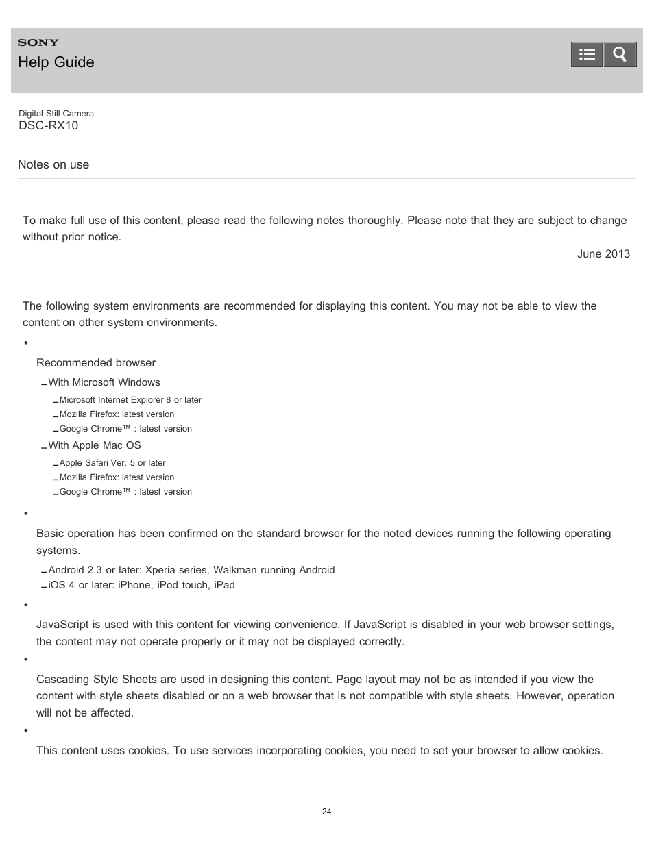 Notes on use, Help guide | Sony DSC-RX10 User Manual | Page 33 / 422