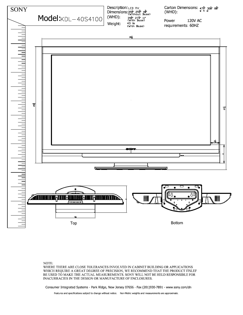 Sony KDL-40S4100 User Manual | 2 pages