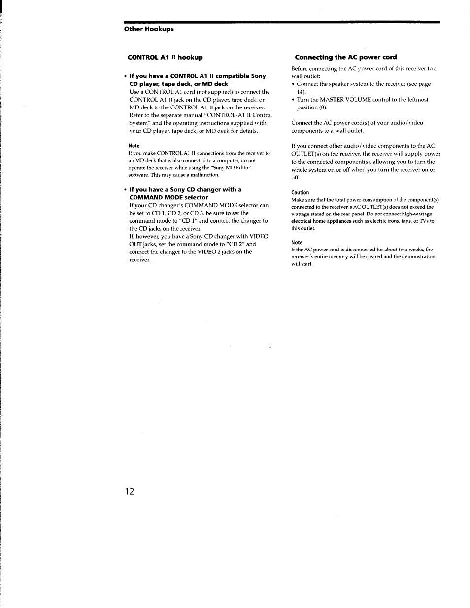 Other hookups, Control a1 11 hookup, Other hookups control a1 | Hookup | Sony STR-DA333ES User Manual | Page 12 / 52