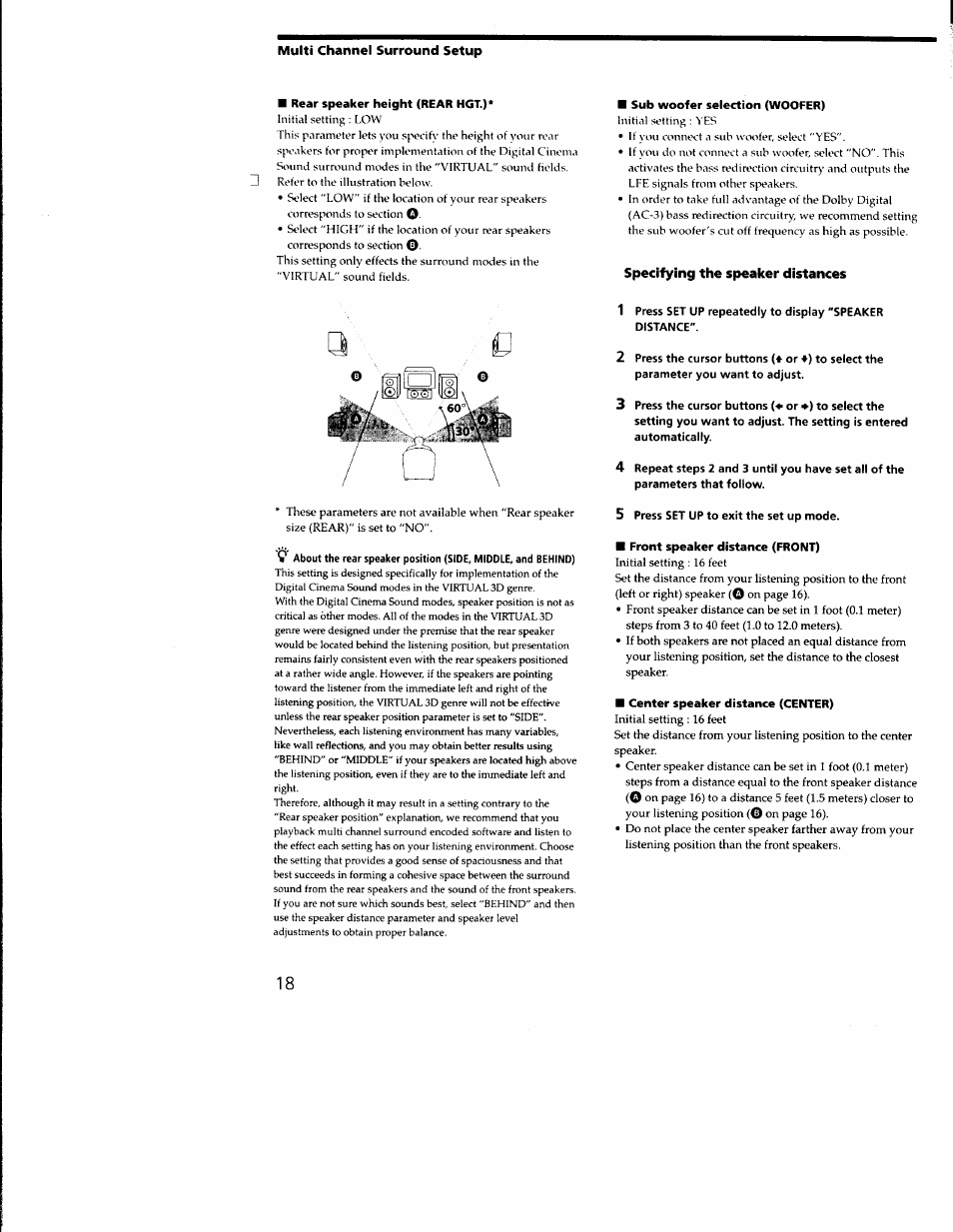 Specifying the speaker distances, 5 press set up to exit the set up mode | Sony STR-DA333ES User Manual | Page 18 / 52