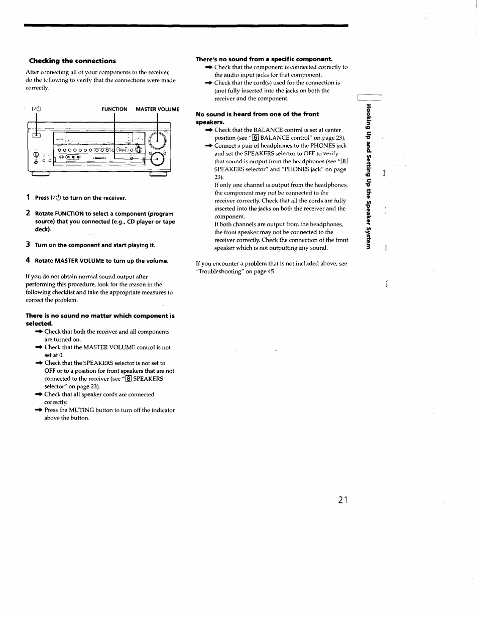 1 press l/c!) to turn on the receiver, 3 turn on the component and start playing it, 4 rotate master volume to turn up the volume | Sony STR-DA333ES User Manual | Page 21 / 52