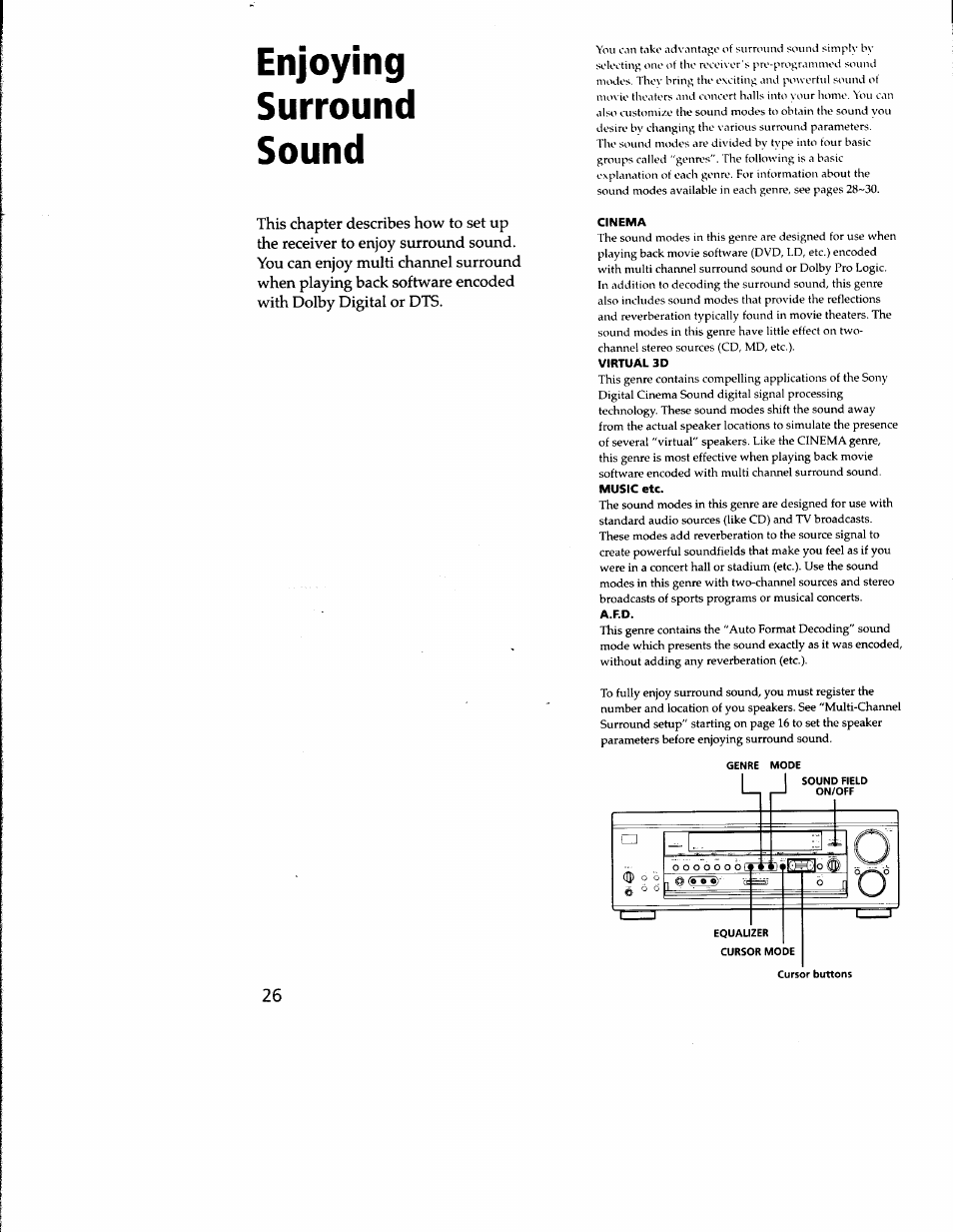 Enjoying surround sound | Sony STR-DA333ES User Manual | Page 26 / 52