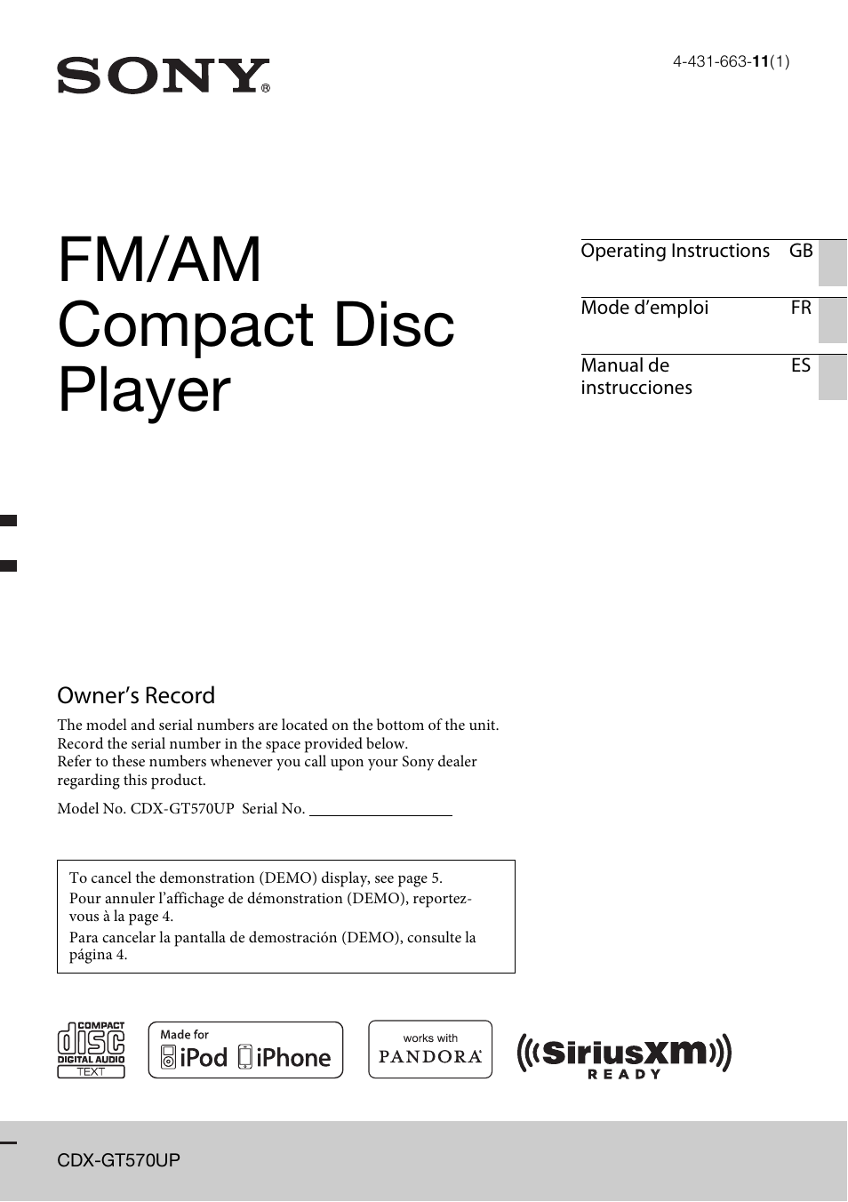 Sony CDX-GT570UP User Manual | 100 pages