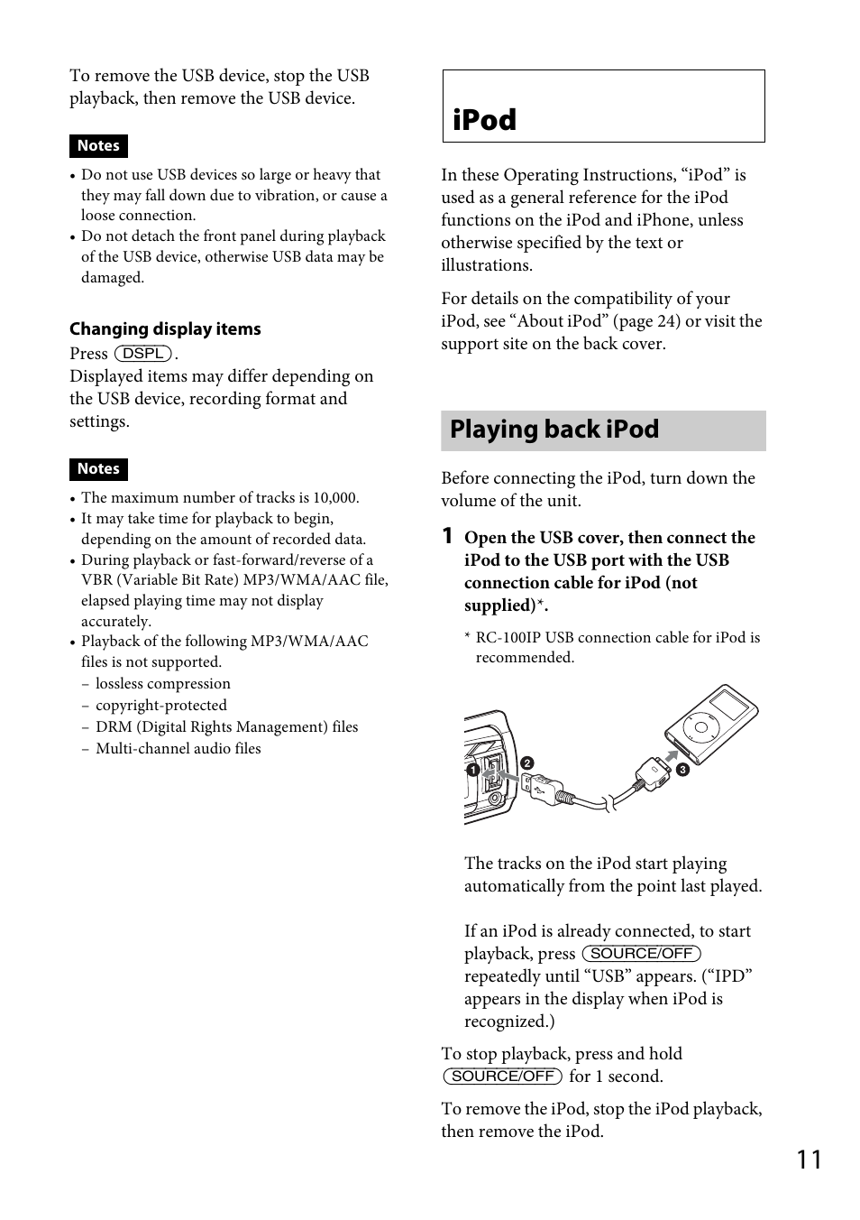 Ipod, Playing back ipod | Sony CDX-GT570UP User Manual | Page 11 / 100