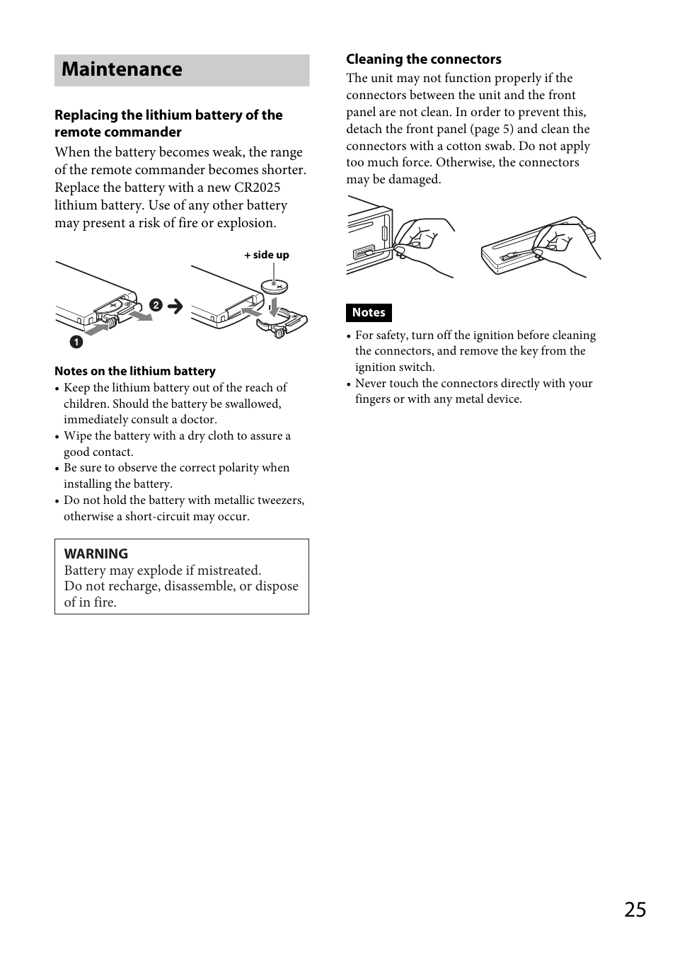 Maintenance | Sony CDX-GT570UP User Manual | Page 25 / 100