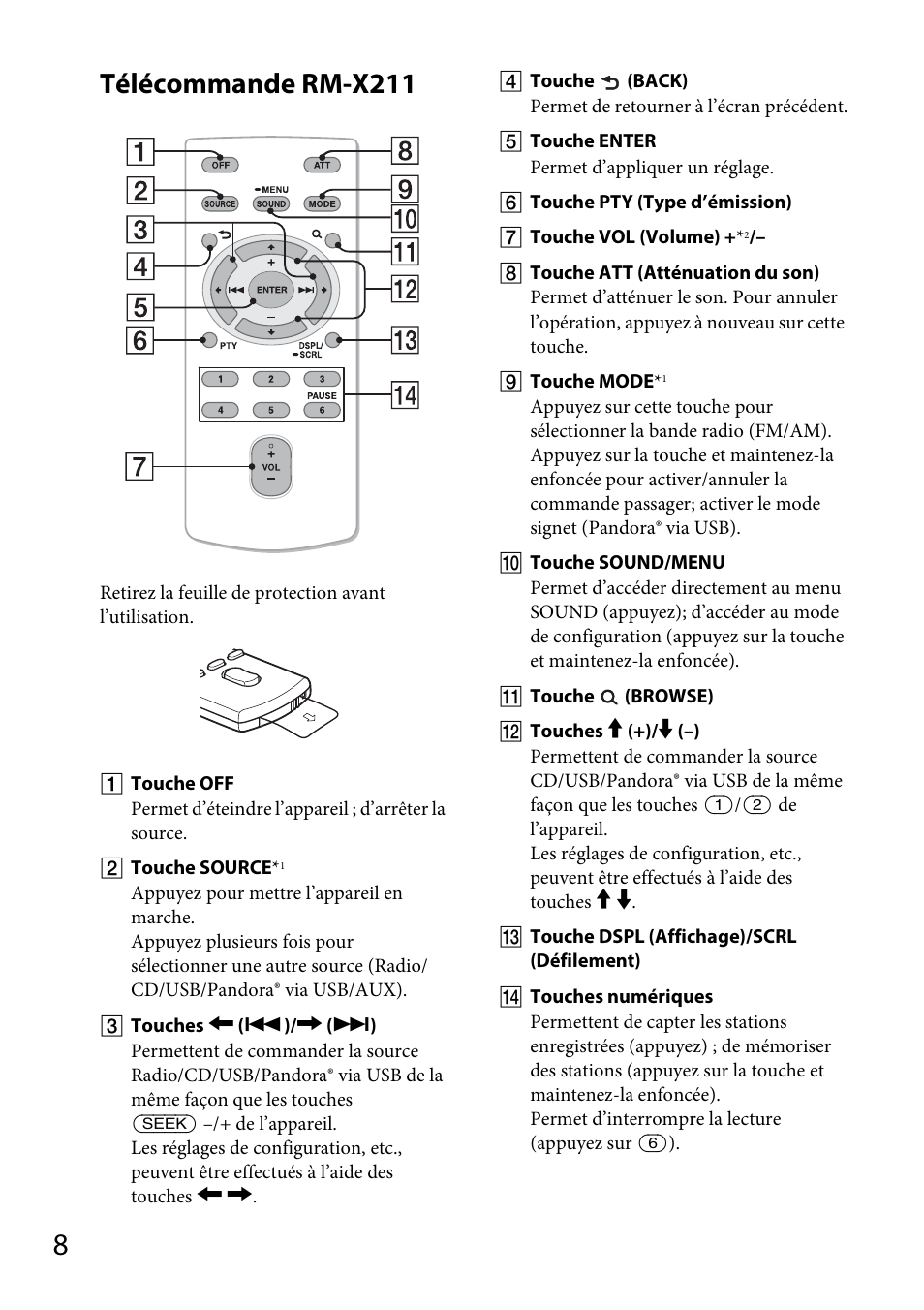 Télécommande rm-x211 | Sony CDX-GT570UP User Manual | Page 38 / 100