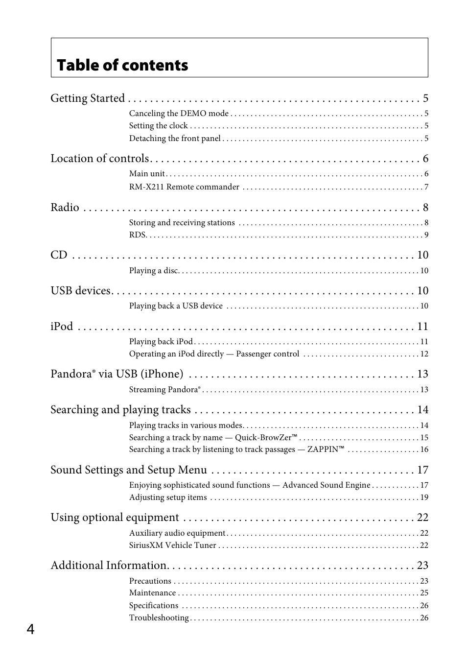 Sony CDX-GT570UP User Manual | Page 4 / 100