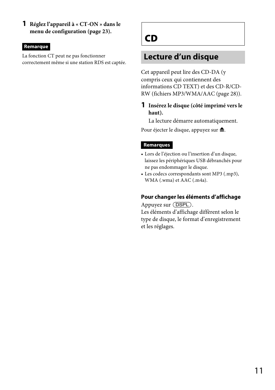 Lecture d’un disque | Sony CDX-GT570UP User Manual | Page 41 / 100