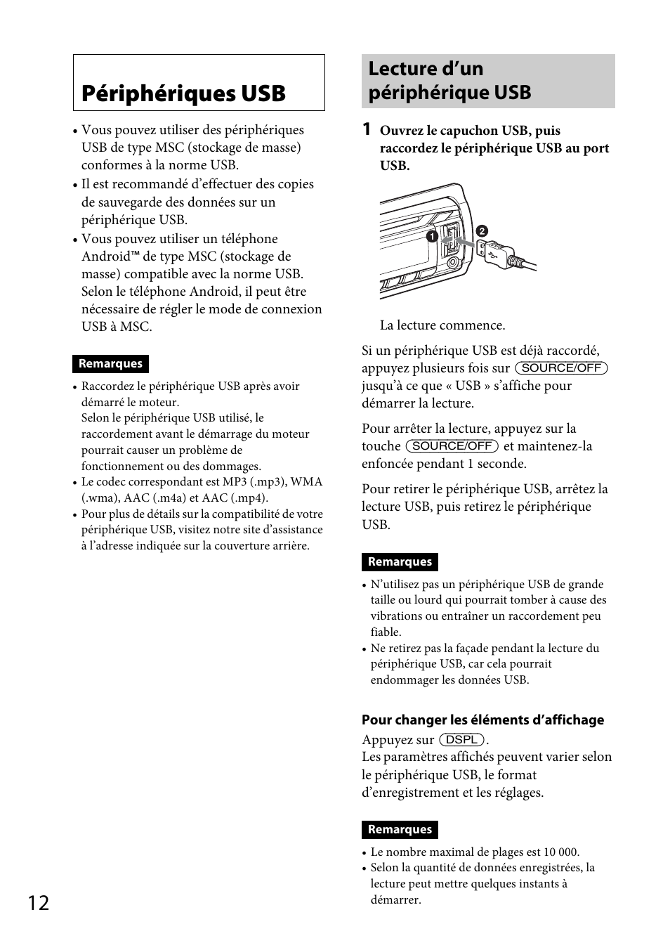 Périphériques usb, Lecture d’un périphérique usb | Sony CDX-GT570UP User Manual | Page 42 / 100