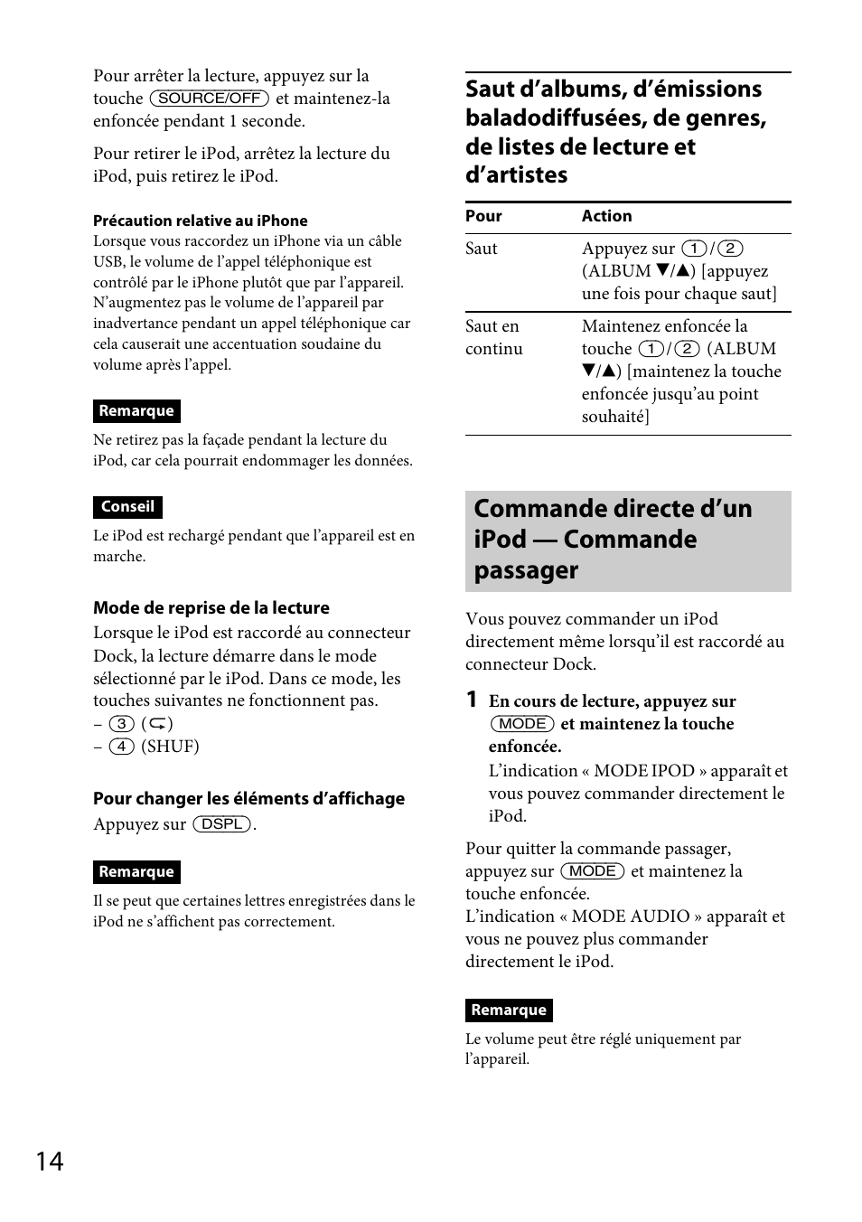 Commande directe d’un ipod — commande passager | Sony CDX-GT570UP User Manual | Page 44 / 100