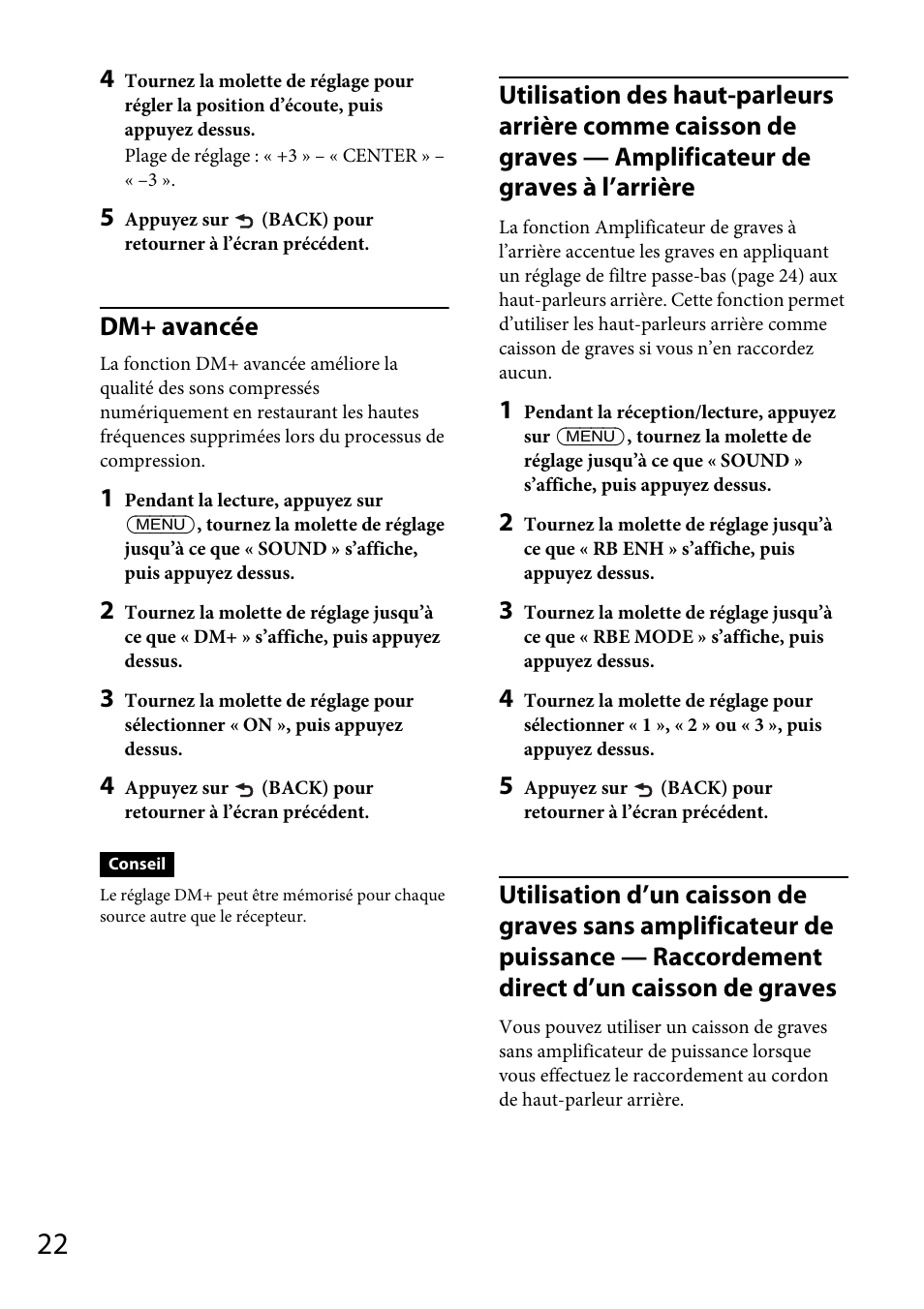 Dm+ avancée | Sony CDX-GT570UP User Manual | Page 52 / 100