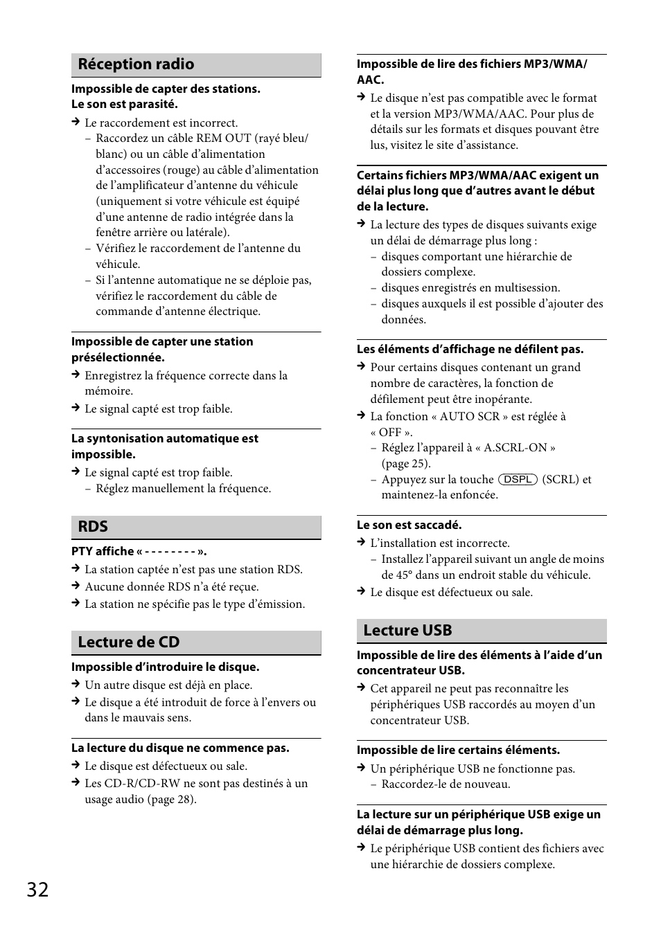 Réception radio, Lecture de cd, Lecture usb | Sony CDX-GT570UP User Manual | Page 62 / 100