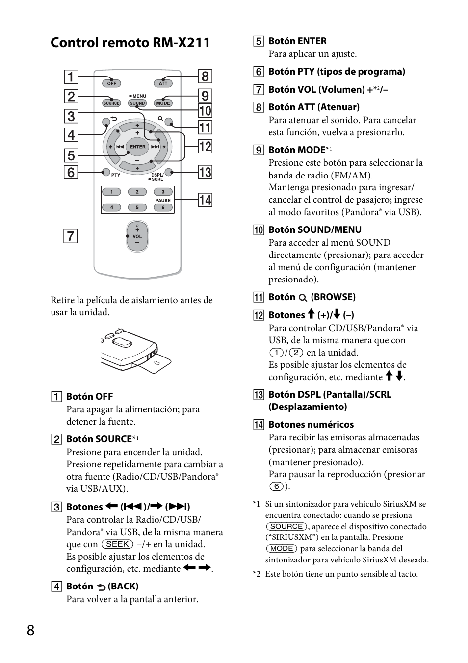 Control remoto rm-x211 | Sony CDX-GT570UP User Manual | Page 72 / 100