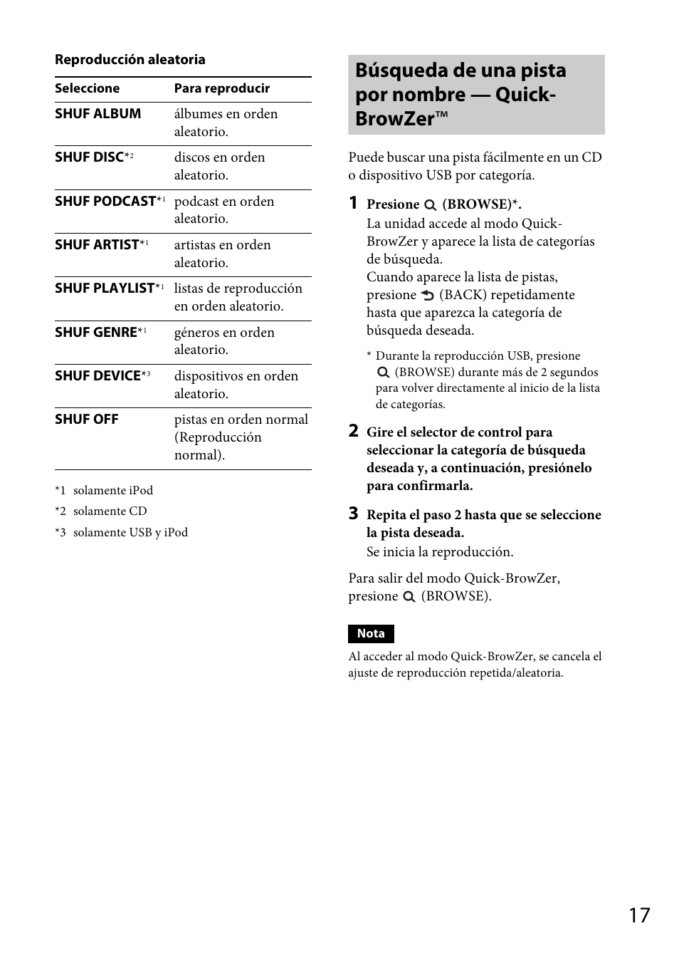Búsqueda de una pista por nombre — quick-browzer, Búsqueda de una pista por nombre — quick- browzer | Sony CDX-GT570UP User Manual | Page 81 / 100
