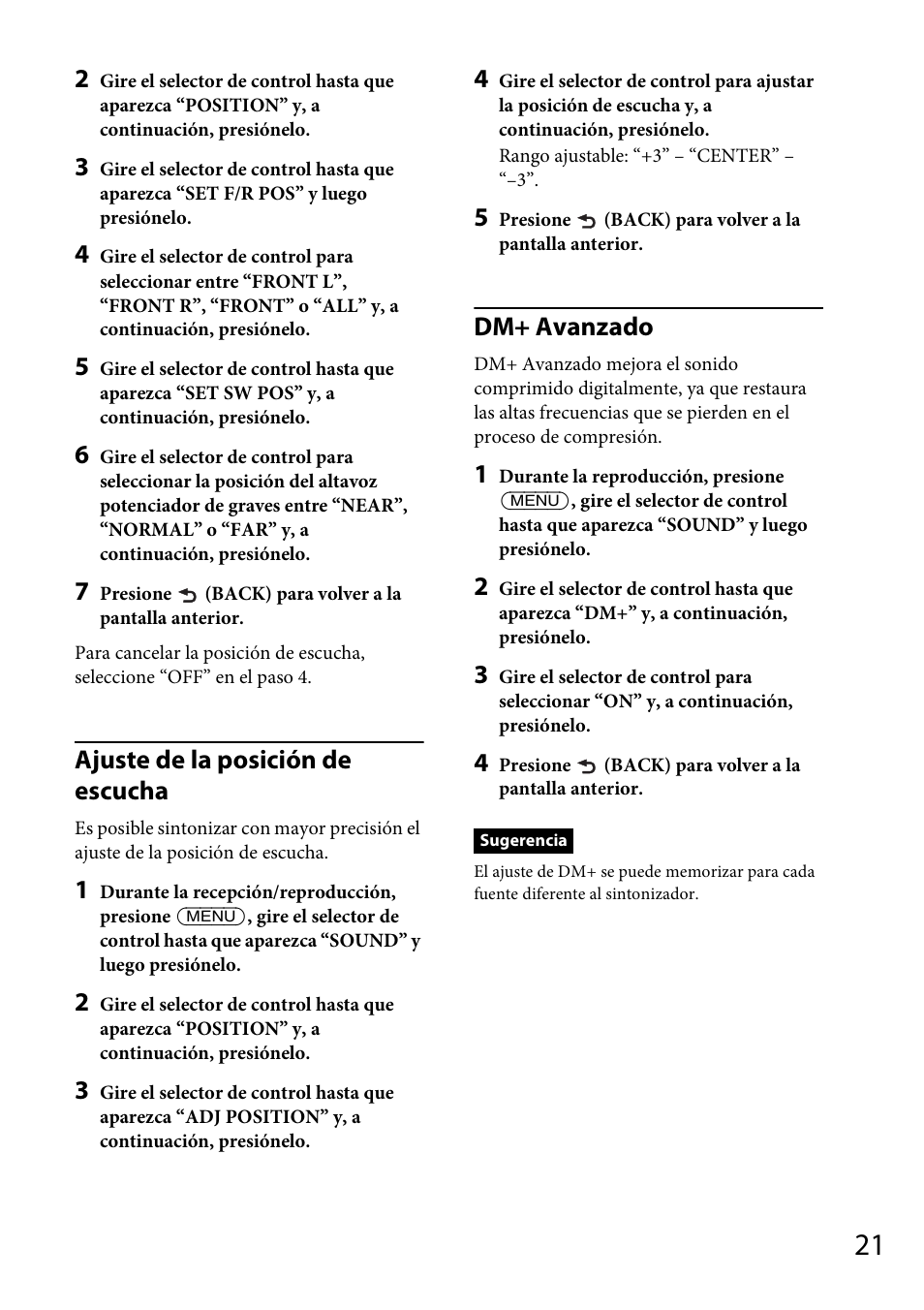 Ajuste de la posición de escucha, Dm+ avanzado | Sony CDX-GT570UP User Manual | Page 85 / 100