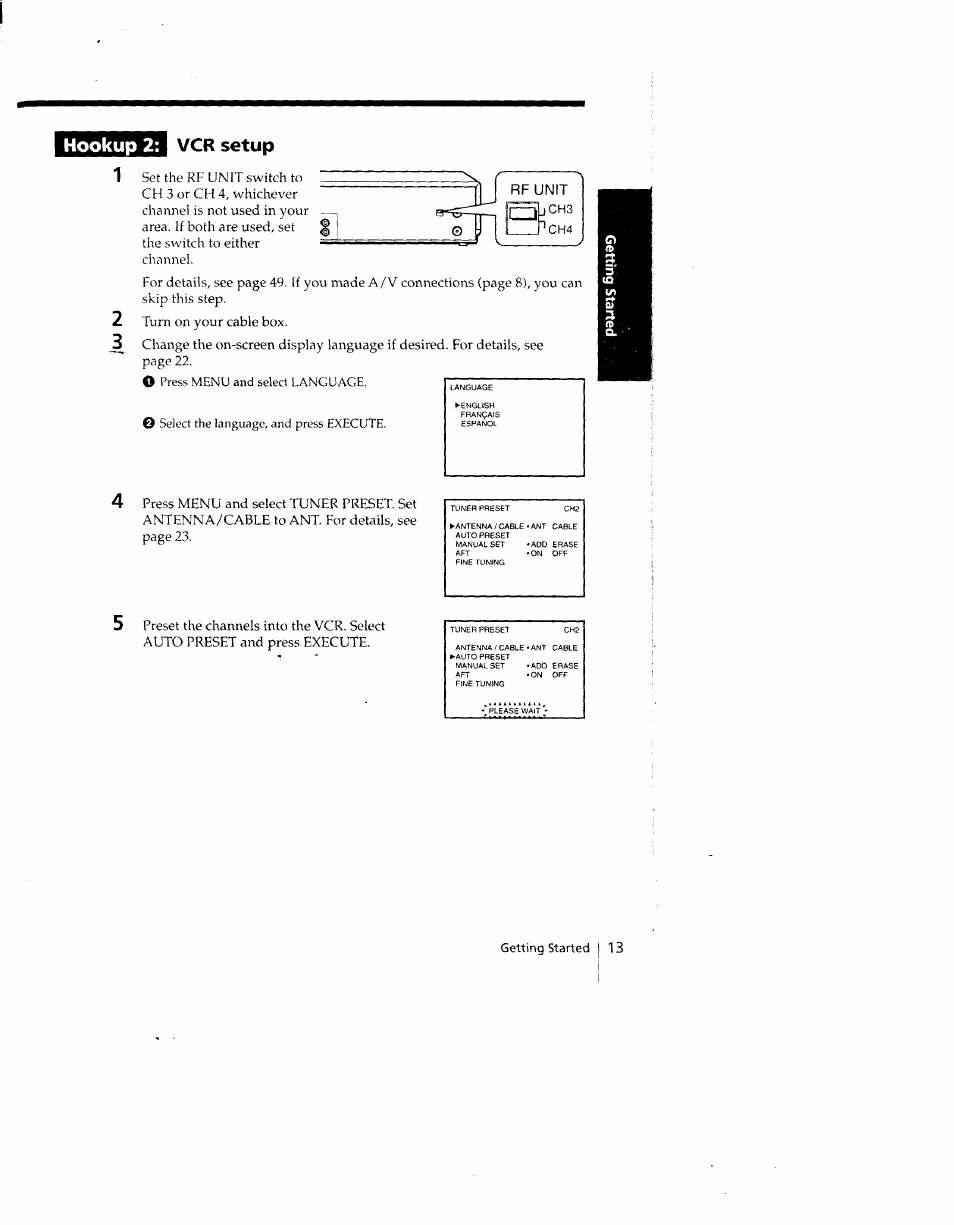 Hookup 2: vcr setup | Sony SLV-690HF User Manual | Page 13 / 59