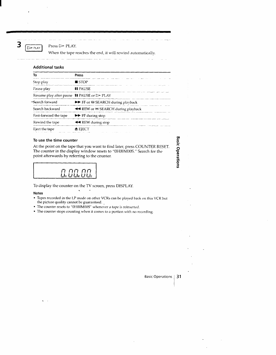 To use the time counter, Notes | Sony SLV-690HF User Manual | Page 31 / 59