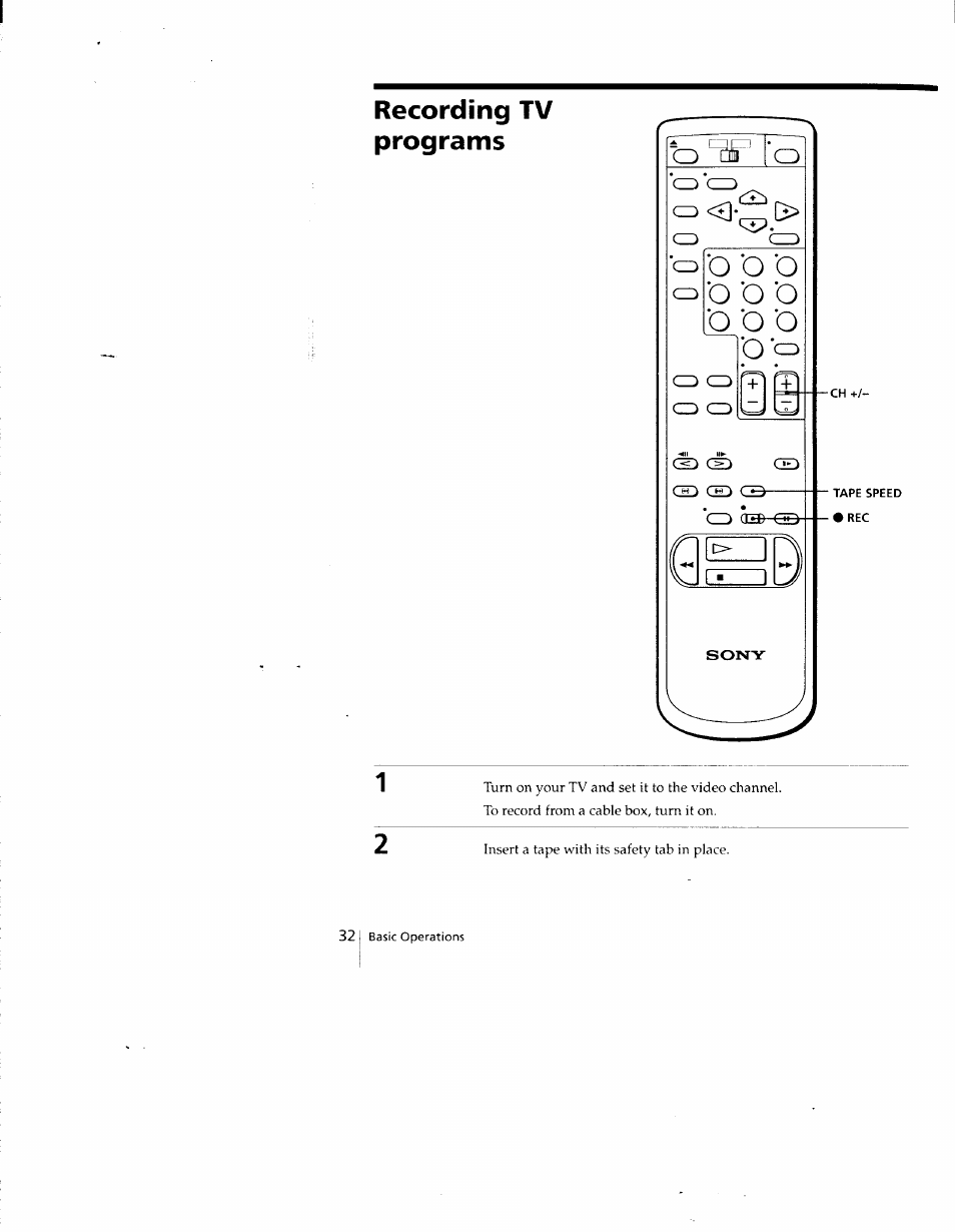 Recording tv programs, Sony, Recording tv programs ‘o | O o o | Sony SLV-690HF User Manual | Page 32 / 59