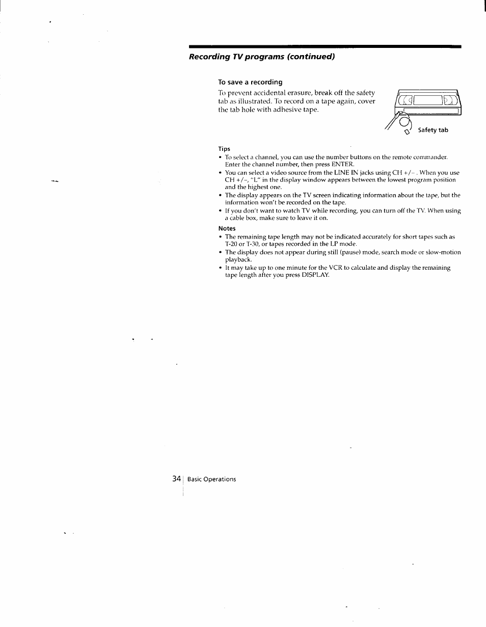 To save a recording, Tips, Notes | Sony SLV-690HF User Manual | Page 34 / 59