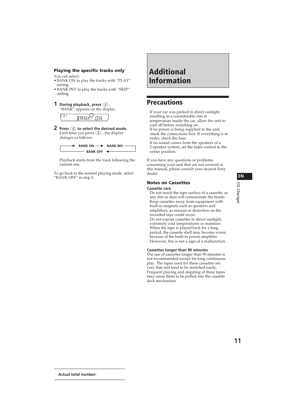 Additional information, Precautions | Sony XR-C400 User Manual | Page 11 / 18