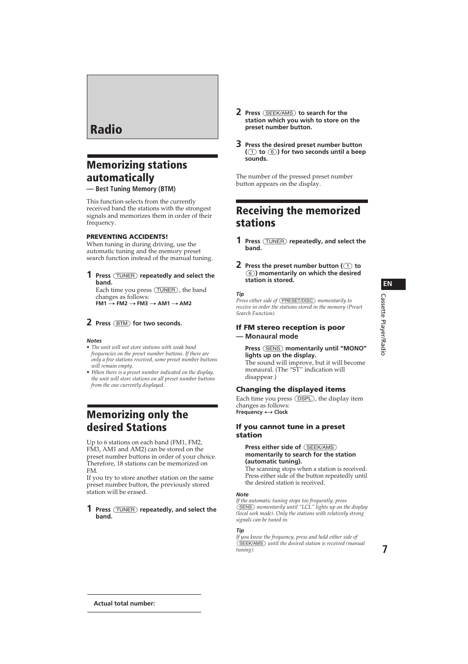 Radio | Sony XR-C400 User Manual | Page 7 / 18