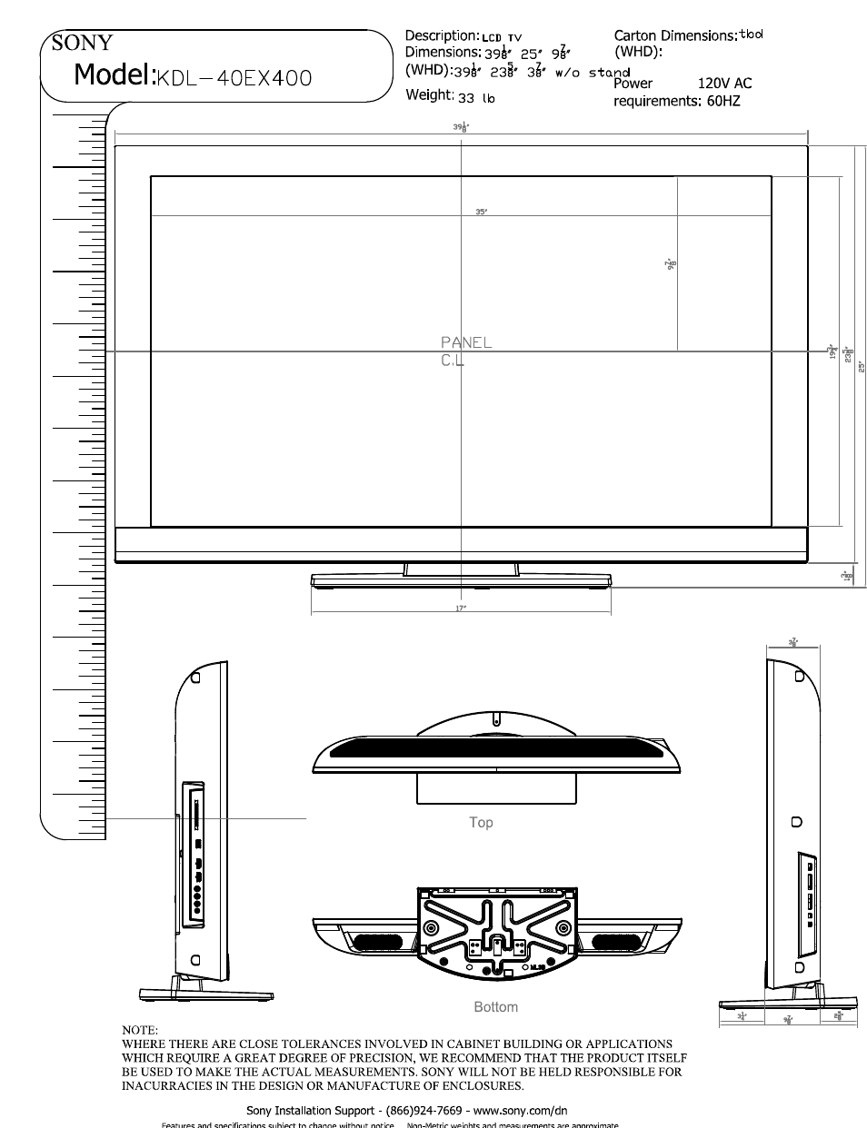 Sony KDL-40EX400 User Manual | 3 pages