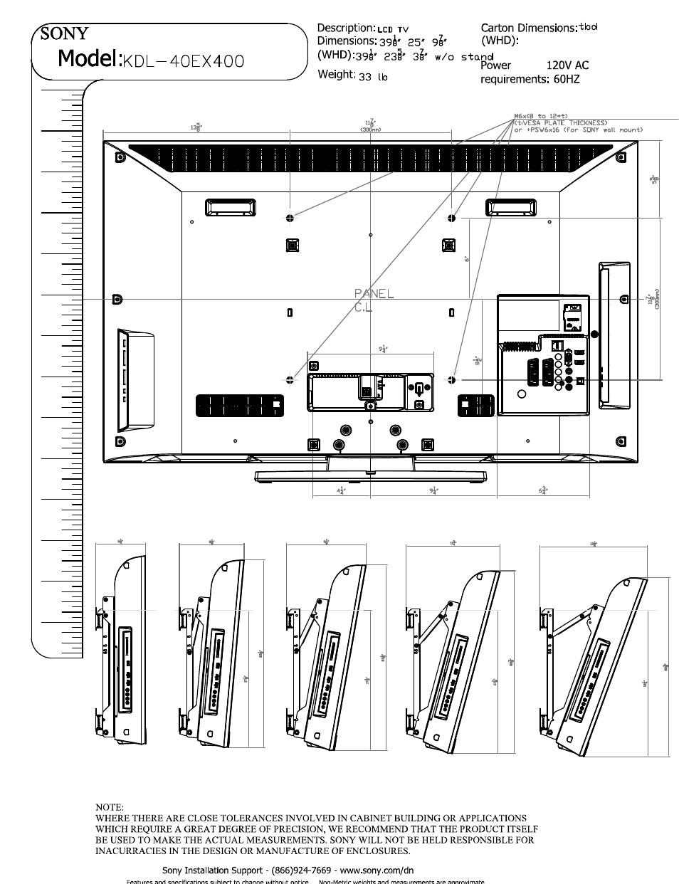 Model | Sony KDL-40EX400 User Manual | Page 2 / 3