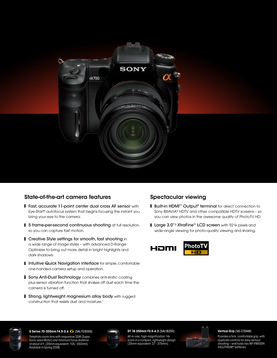 State-of-the-art camera features, Spectacular viewing | Sony DSLR-A700P User Manual | Page 3 / 4