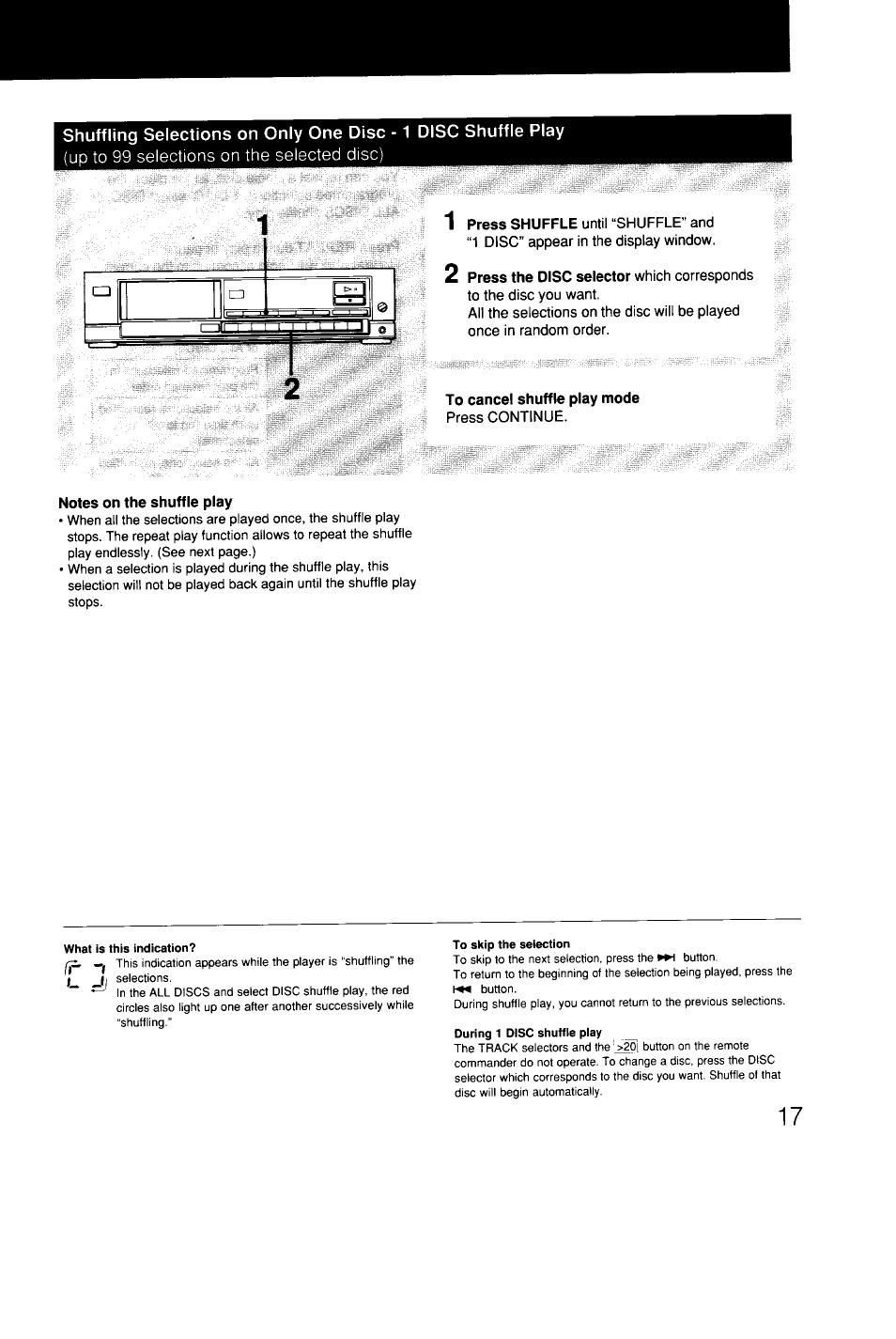 Notes on the shuffle play, To cancel shuffle play mode | Sony CDP-C9ESD User Manual | Page 17 / 20