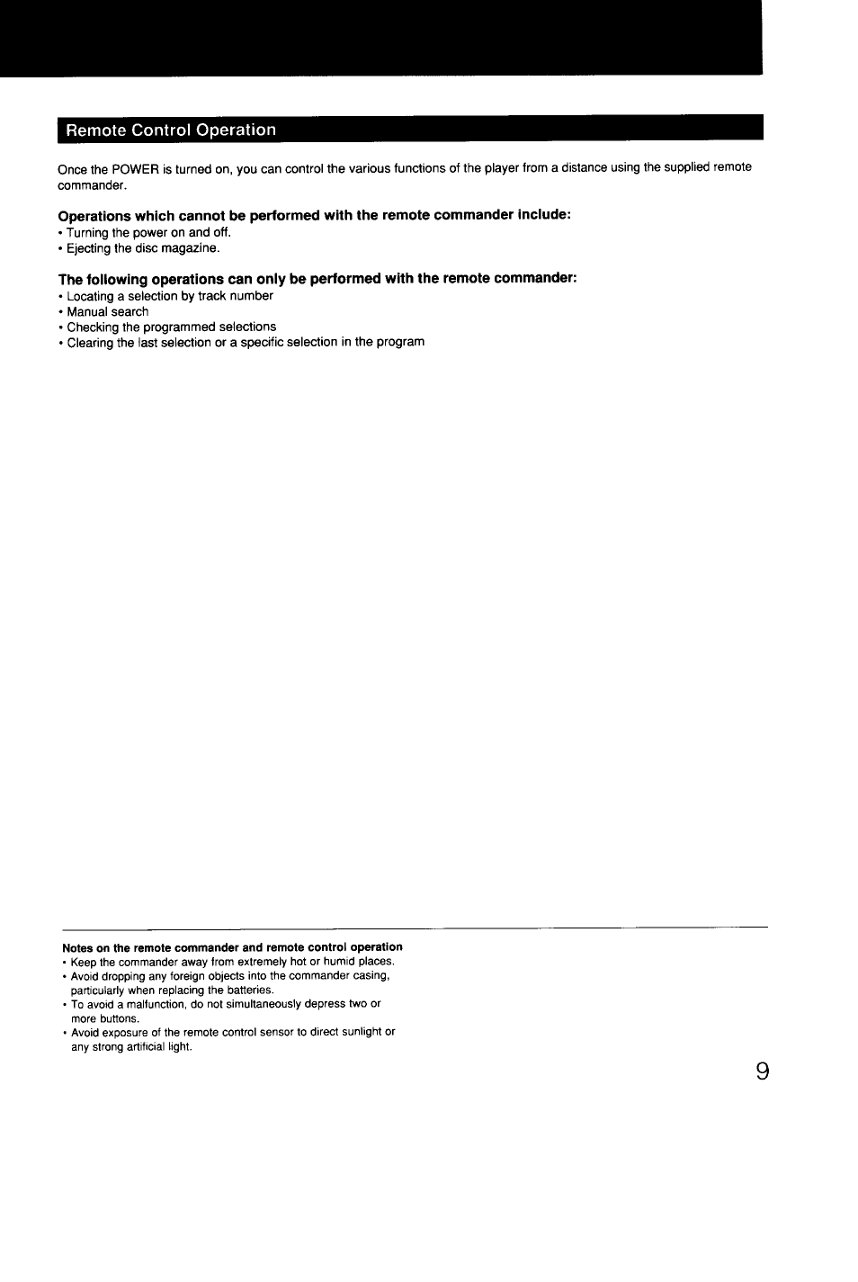 Remote control operation | Sony CDP-C9ESD User Manual | Page 9 / 20