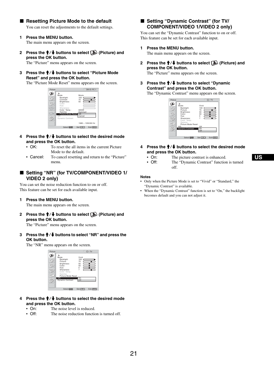 Resetting picture mode to the default, X resetting picture mode to the default | Sony MFM-HT205 User Manual | Page 21 / 133