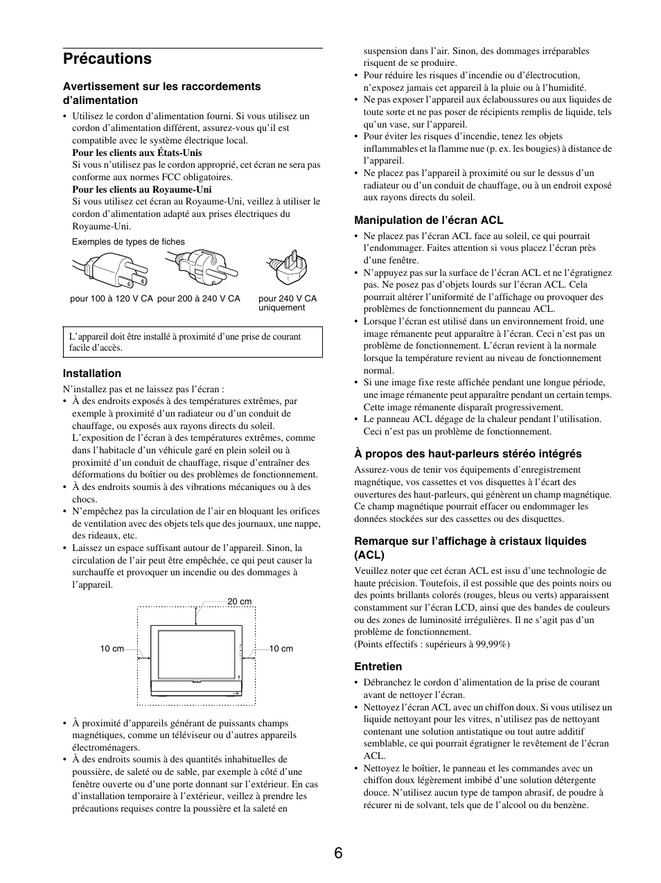 Précautions, 6précautions | Sony MFM-HT205 User Manual | Page 48 / 133