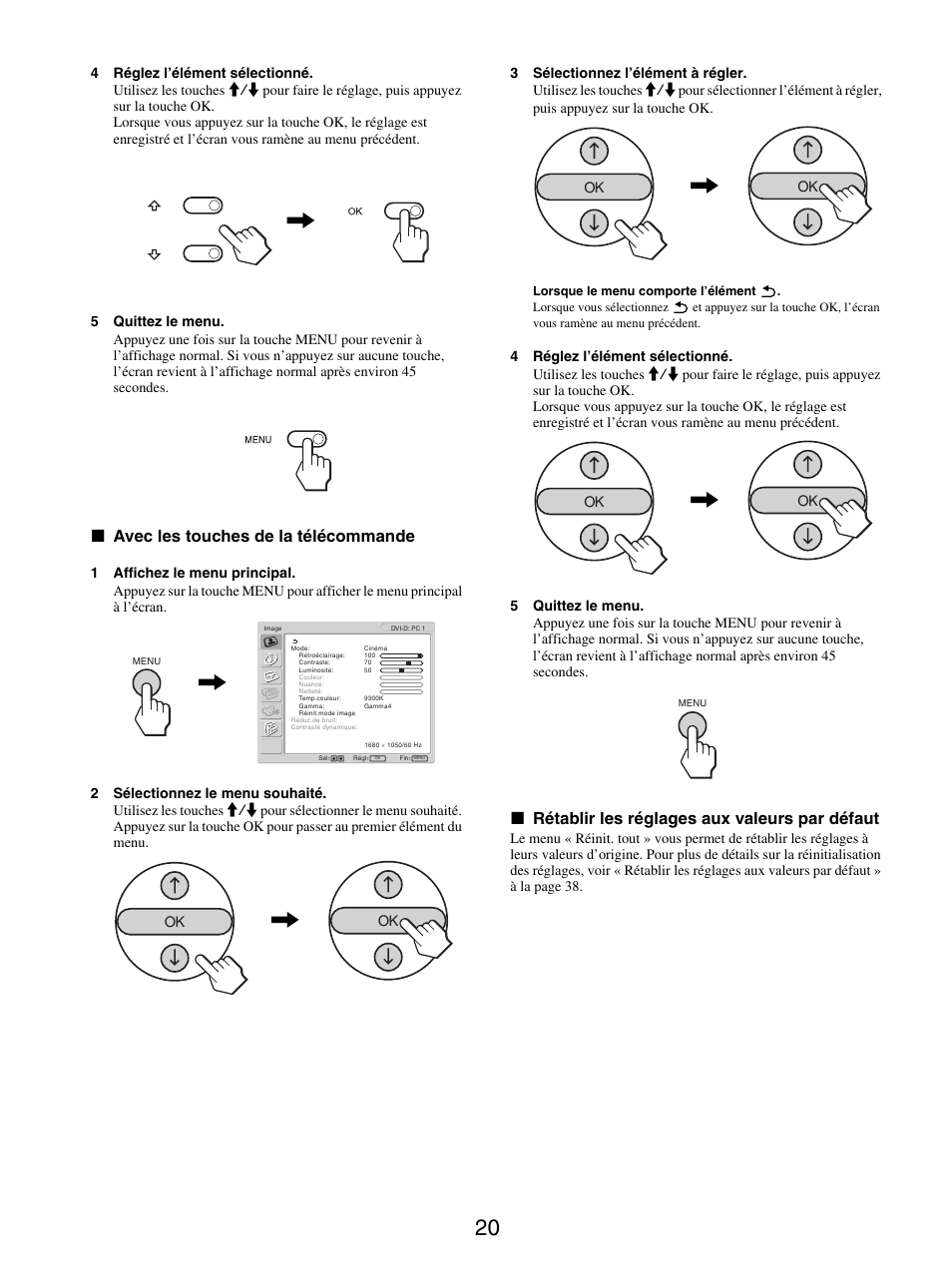 X avec les touches de la télécommande, X rétablir les réglages aux valeurs par défaut | Sony MFM-HT205 User Manual | Page 62 / 133