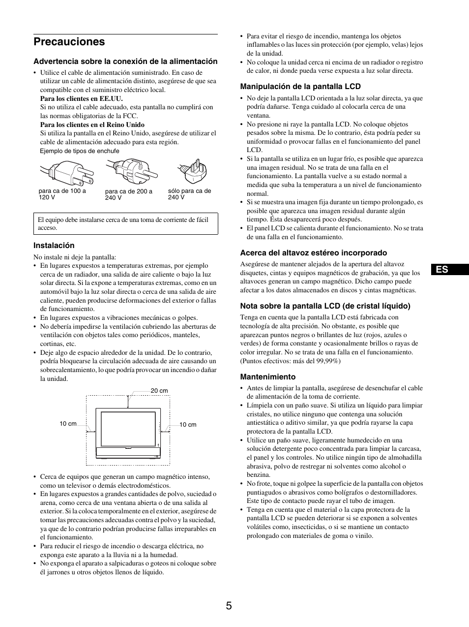 Precauciones | Sony MFM-HT205 User Manual | Page 93 / 133